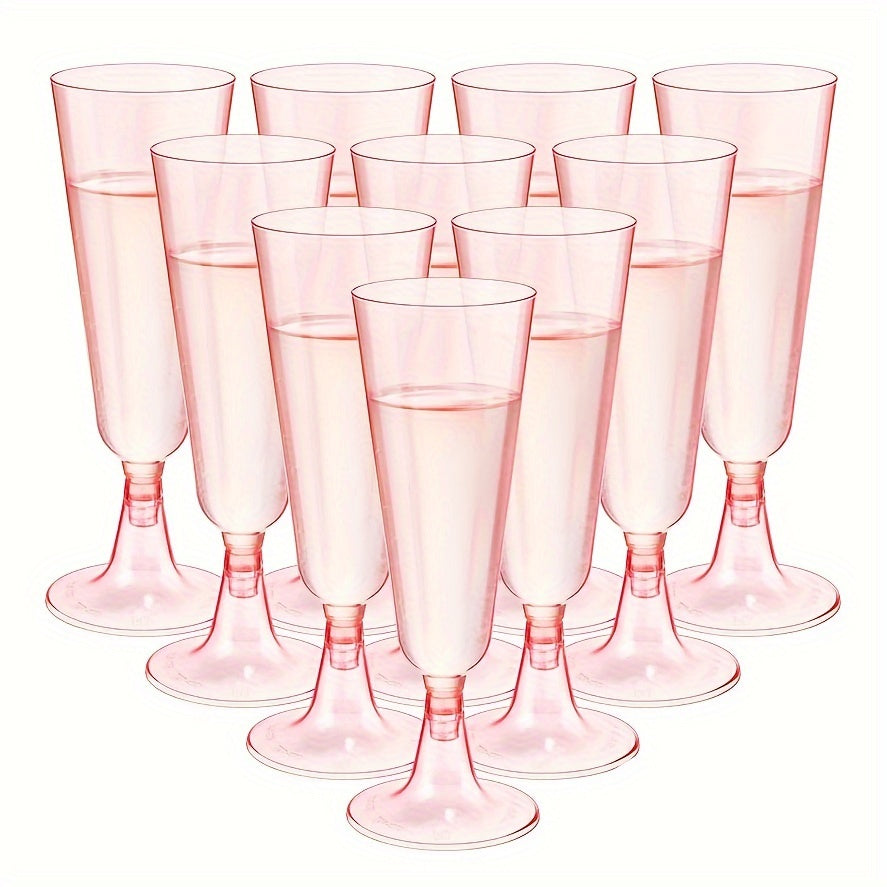 25 Pack Clear Plastic Champagne Flutes with Pink Crystal for Weddings Parties