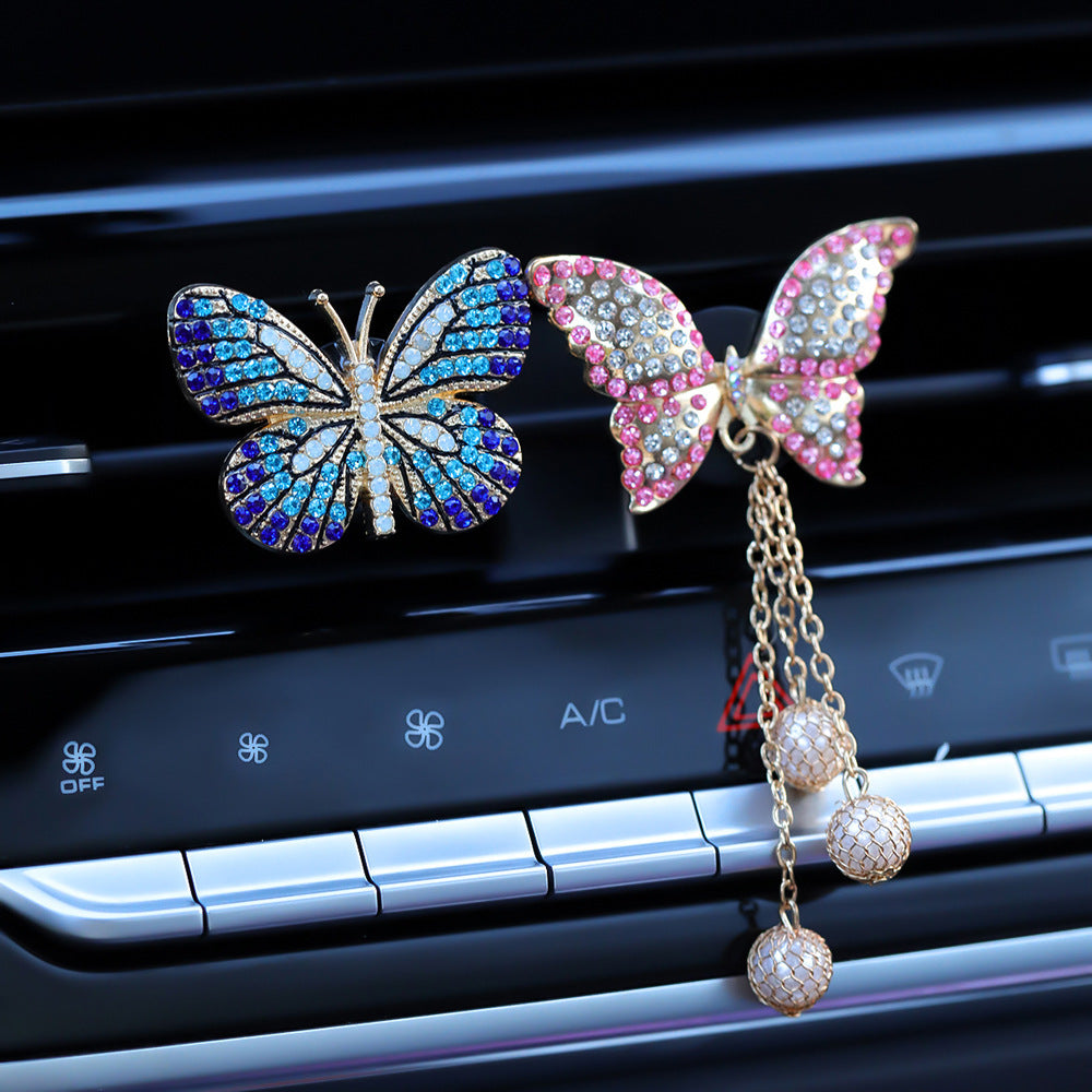 Butterfly Pendant Car Air Outlet Clip Rhinestone Flower Aromatherapy Diffuser Perfume Decoration