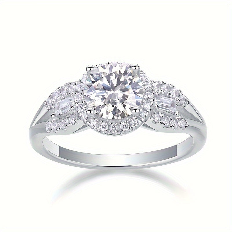 Sterling Silver Promise Ring with 1ct Moissanite Halo 18k Gold Plated Engagement Jewelry