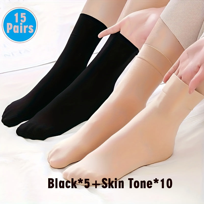 Women's Solid Crew Socks 10 Pairs Breathable Cotton Mid-Tube Fall Winter