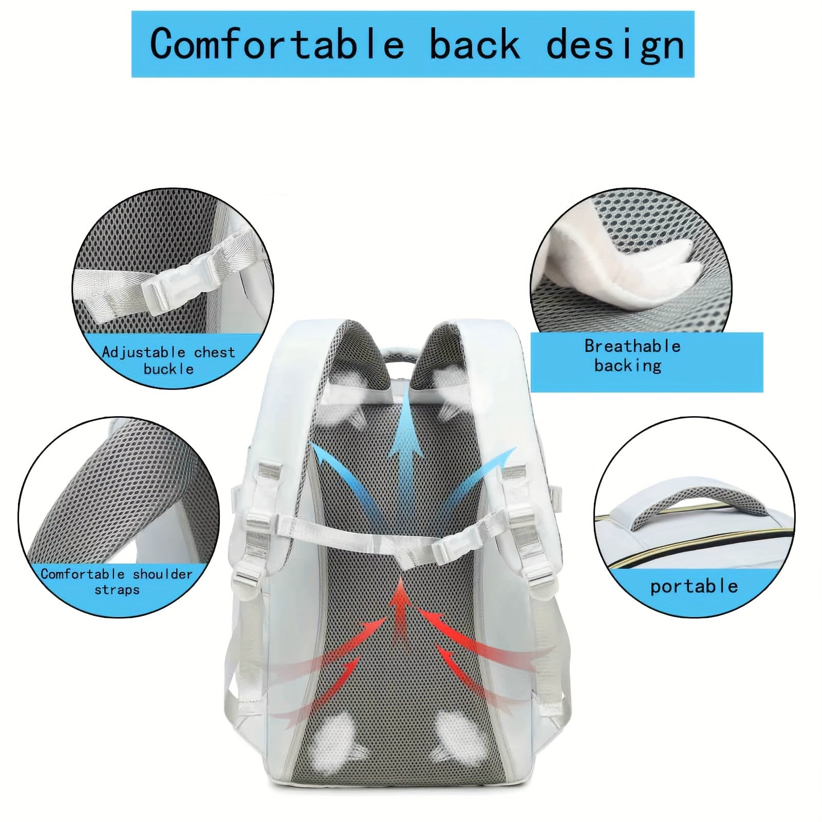 Oq va qora zamonaviy sayohat ruksak, poyabzal bo'limi, USB zaryadlash porti va ochiq havoda va maktabda foydalanish uchun chidamlilik.