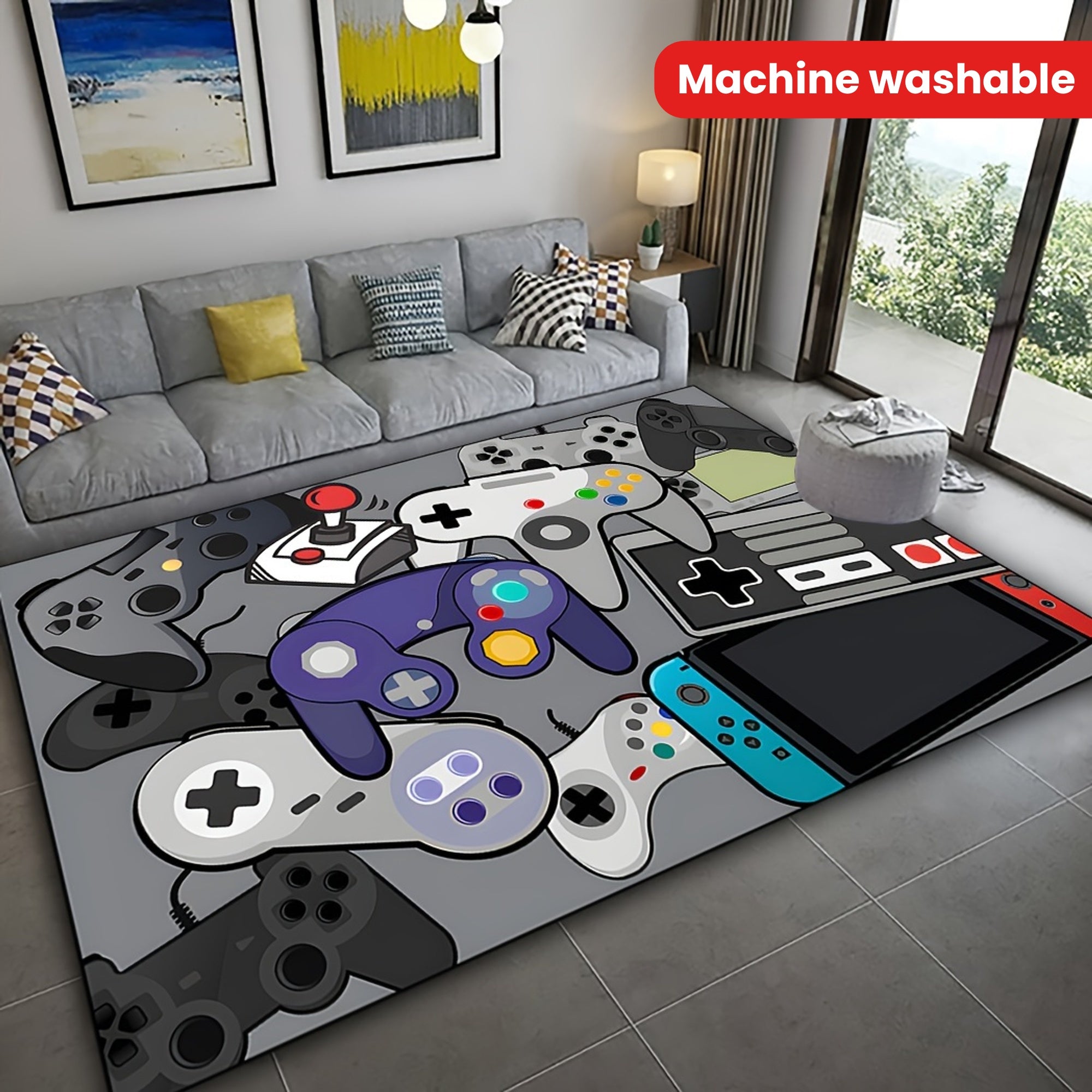 Game Controller Pattern Area Rug 19x31-62x90 Inches Anti-Slip Machine Washable