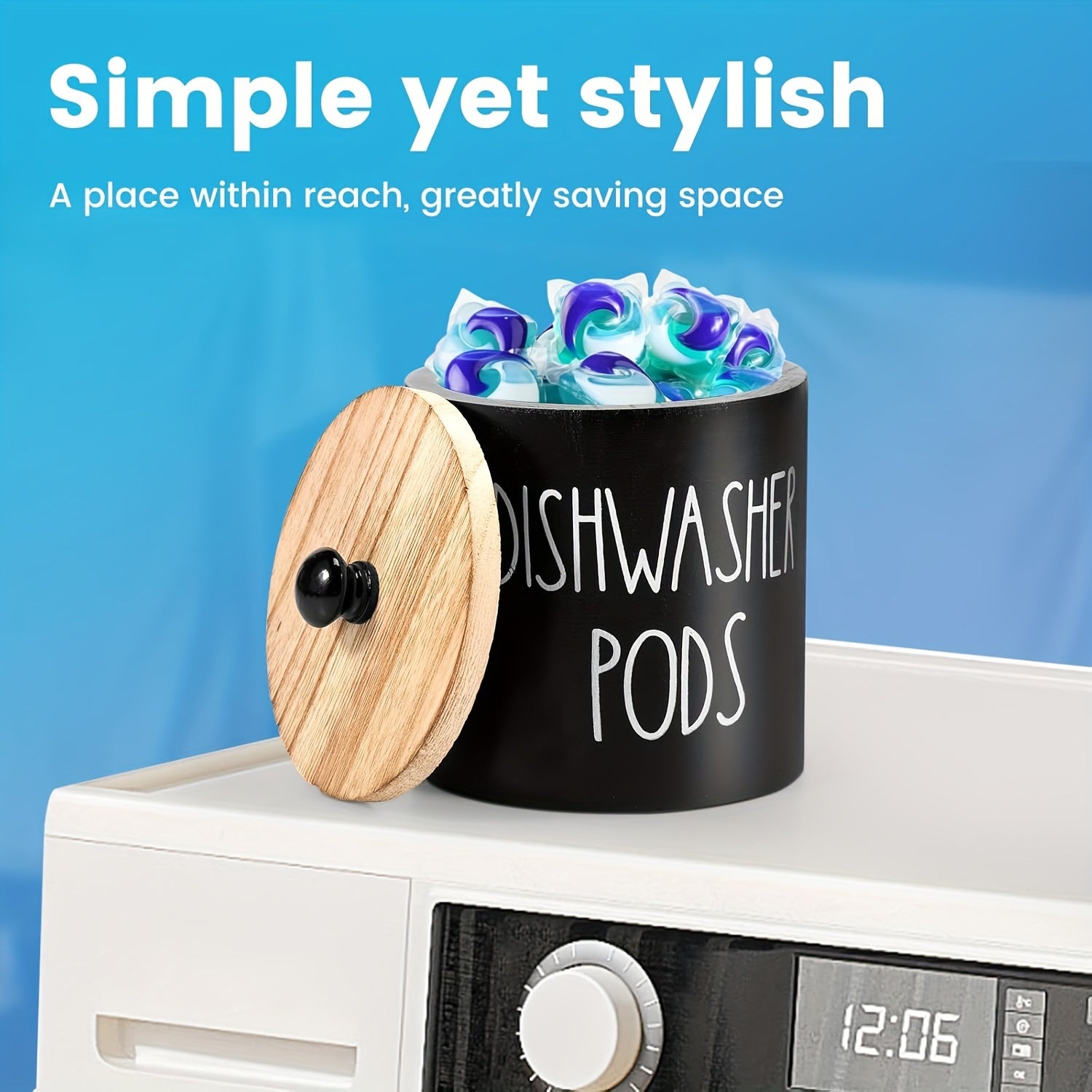 Wooden Laundry Pods Container with Lid for Kitchen Storage and Organization