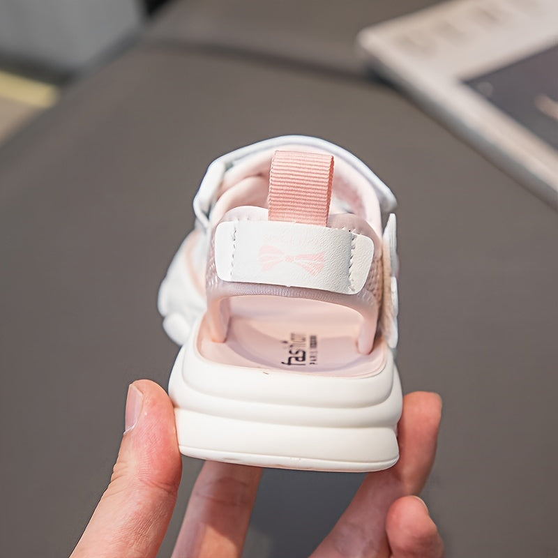 Girls Summer Sandals Lightweight Non-Slip Pink White Heart Wing Design Breathable Mesh