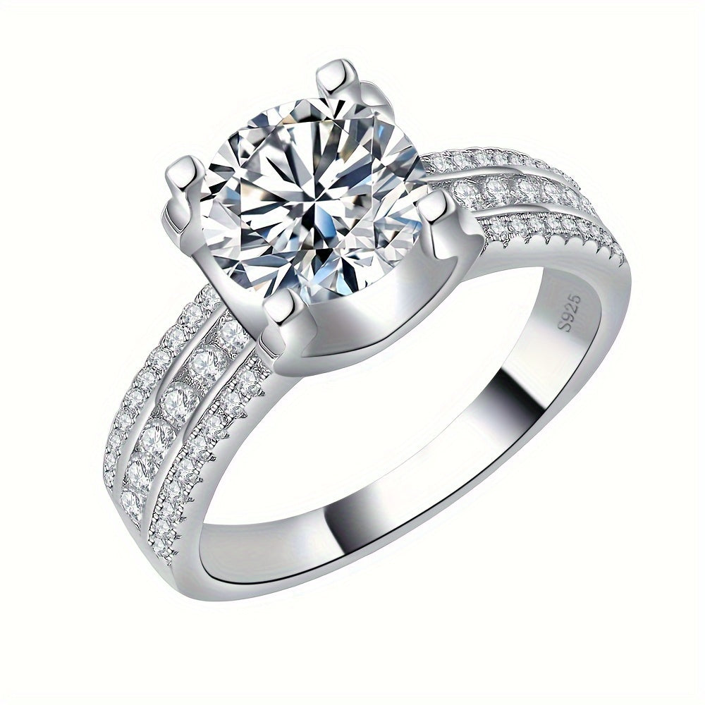 Vintage 2CT Moissanite Engagement Ring in Sterling Silver Platinum Plated October Birthstone Wedding Band