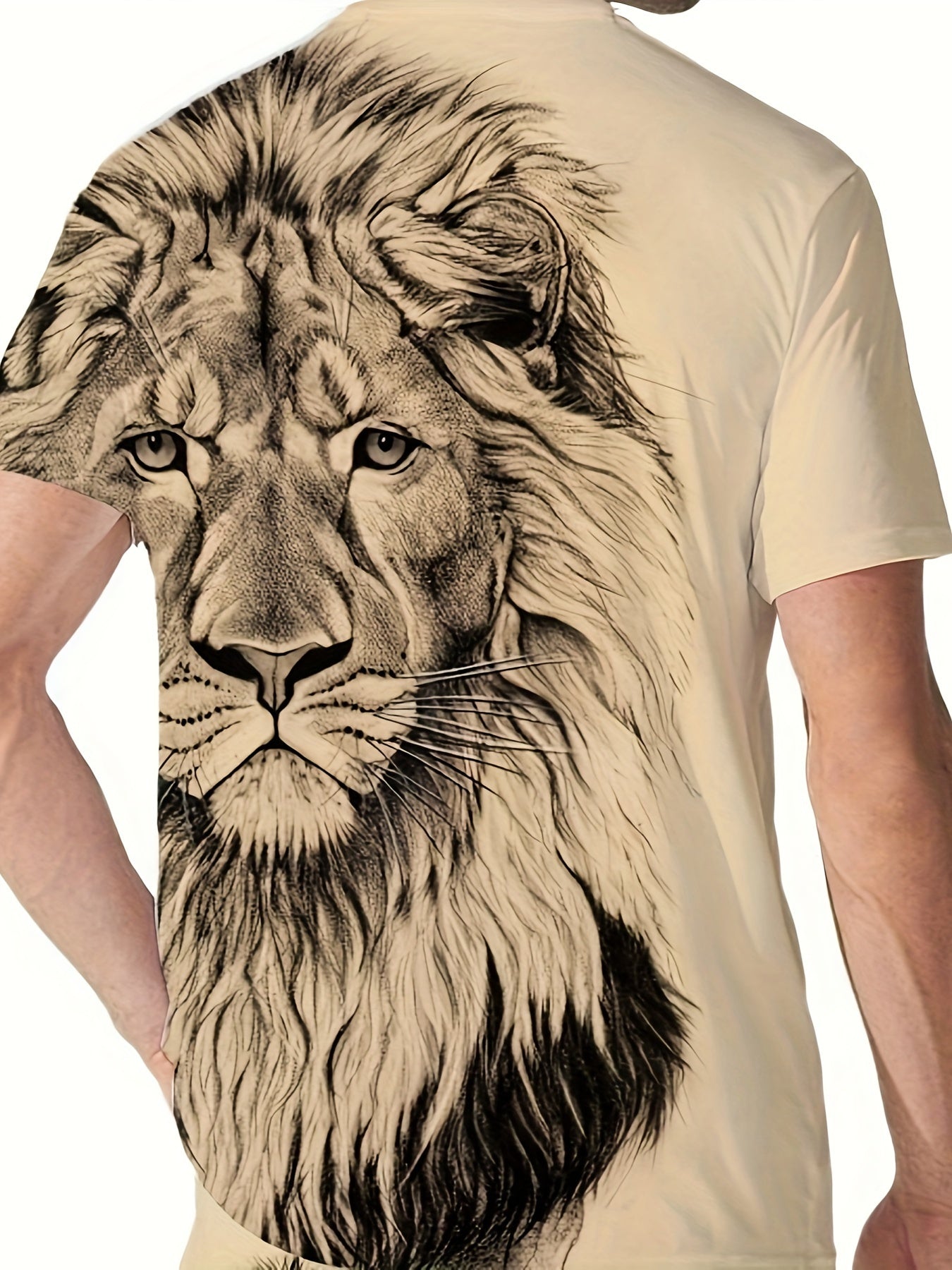 Men's Plus Size Lion Print T-Shirt and Shorts Set Summer Casual Knit Fabric