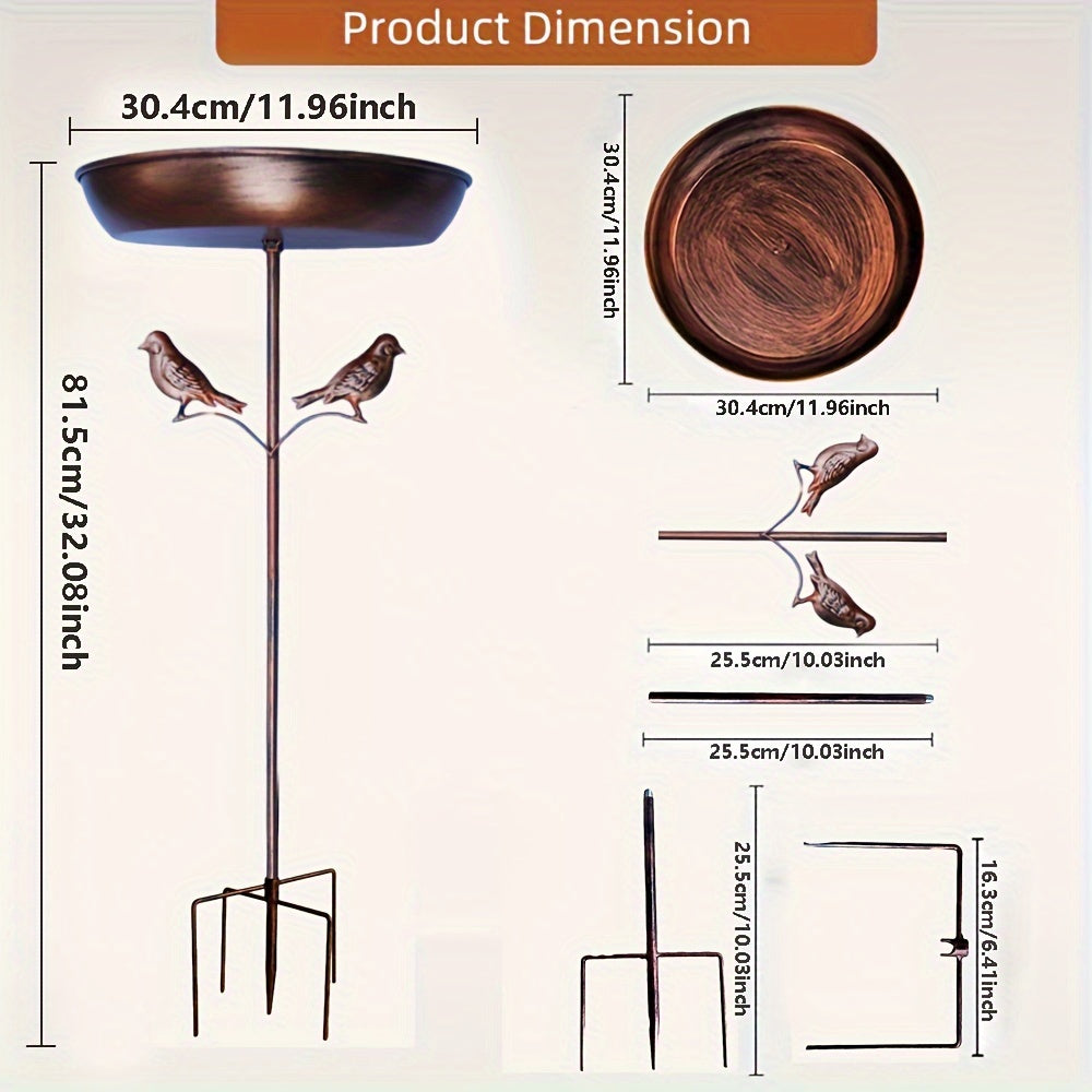 Metal Bird Bath with Ground Stake for Garden Lawn and Villa Decoration