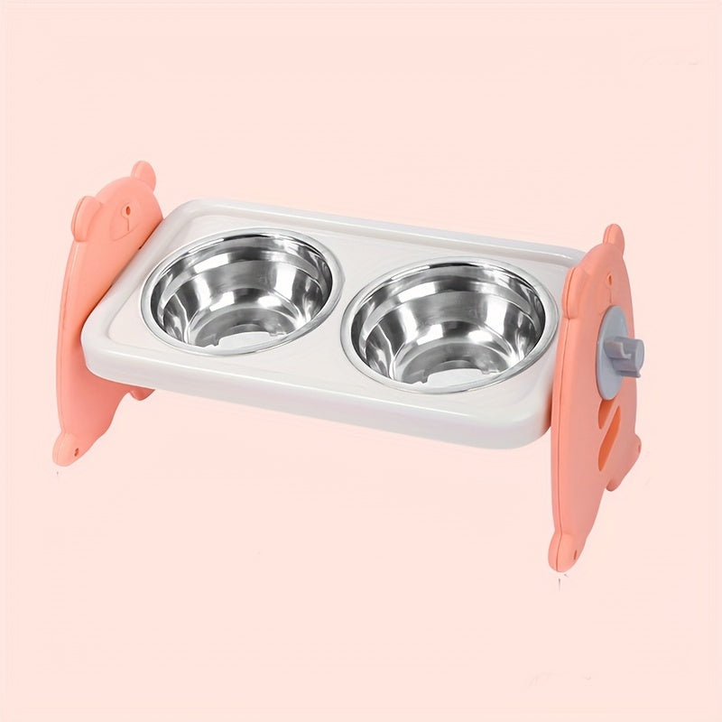 Stainless Steel Cat Feeding Station with Adjustable Tilted Bowls and Water Dish
