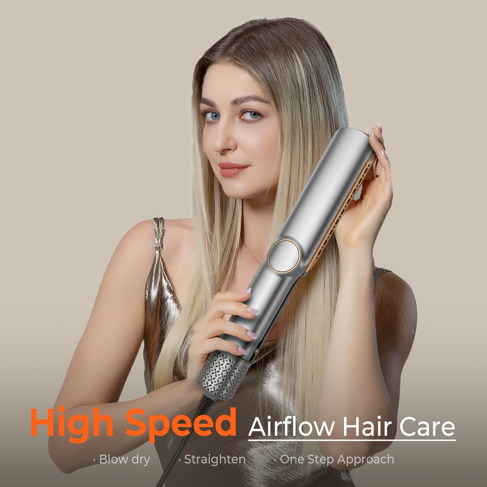 2-in-1 Hair Straightener and Dryer European Plug Rapid Heat-Up No Heat Damage Sleek Hairdryer
