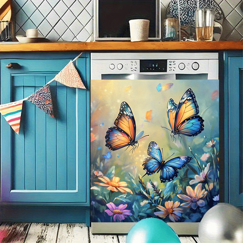Iridescent Butterfly Dishwasher Magnet Waterproof PVC Floral Kitchen Decor