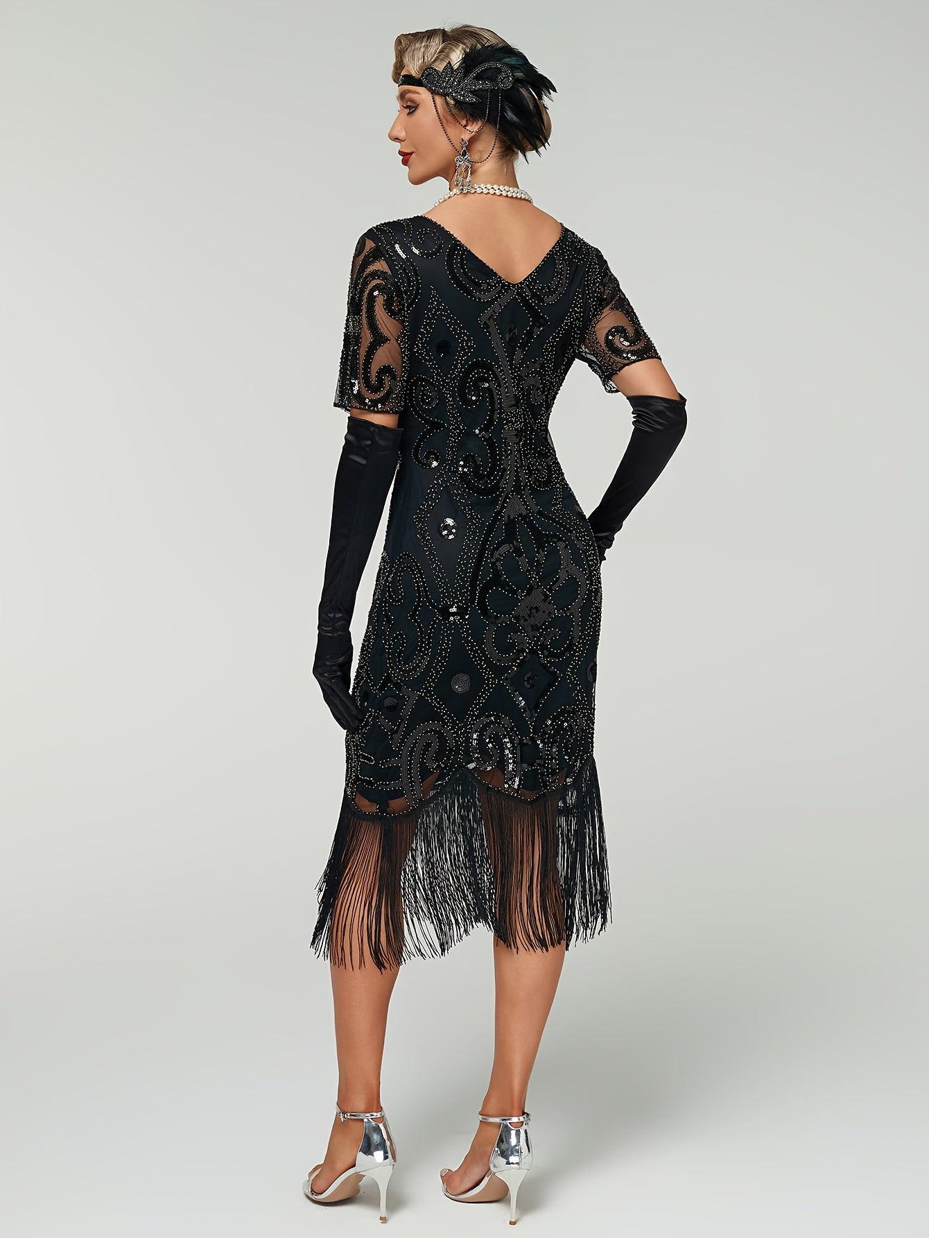 Plus Size 1920s Sequin Gatsby Party Dress Short Sleeve Evening Gown