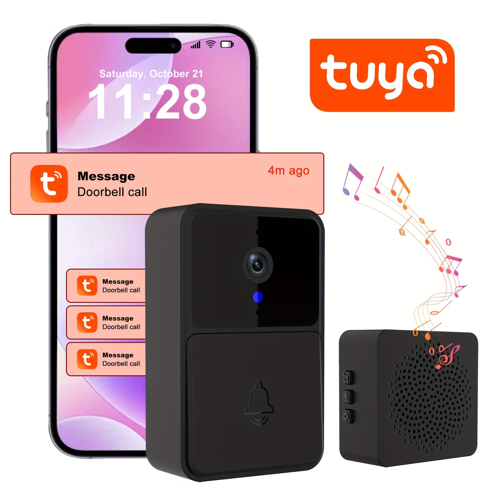 Wireless Smart Doorbell with 480P Camera Night Vision Two-Way Audio Battery or USB Power