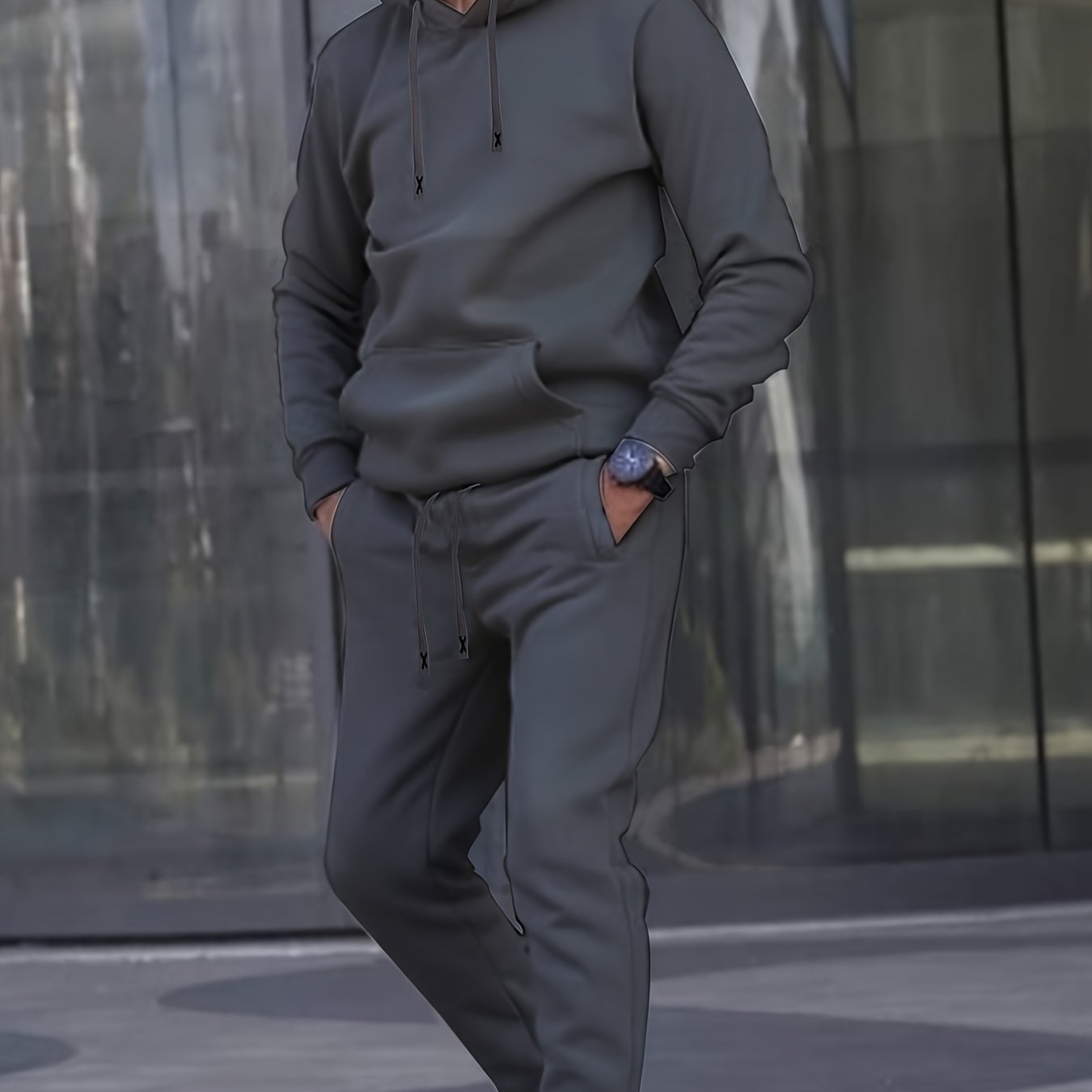 Men's Casual Sportswear Set with Embroidered Alphabet Belt Hooded Sweatshirt and Joggers