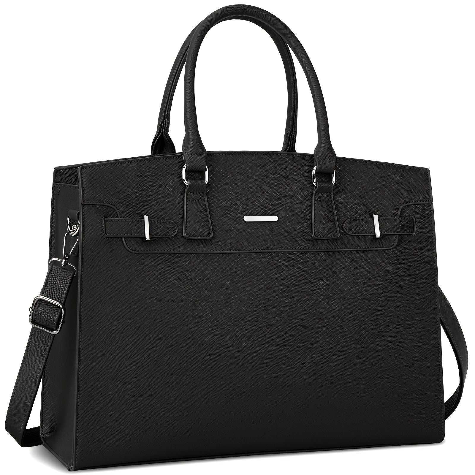 Women's Waterproof Faux Leather Laptop Briefcase with Adjustable Strap Black
