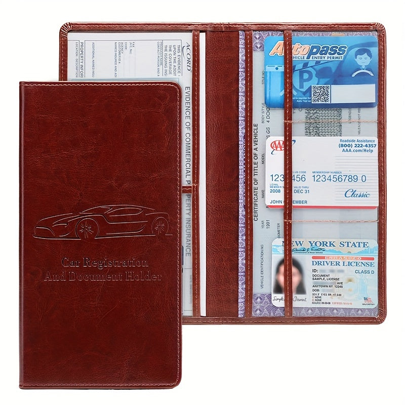 Red PVC Car Registration Insurance Card Holder for Men Women Compact Organizer