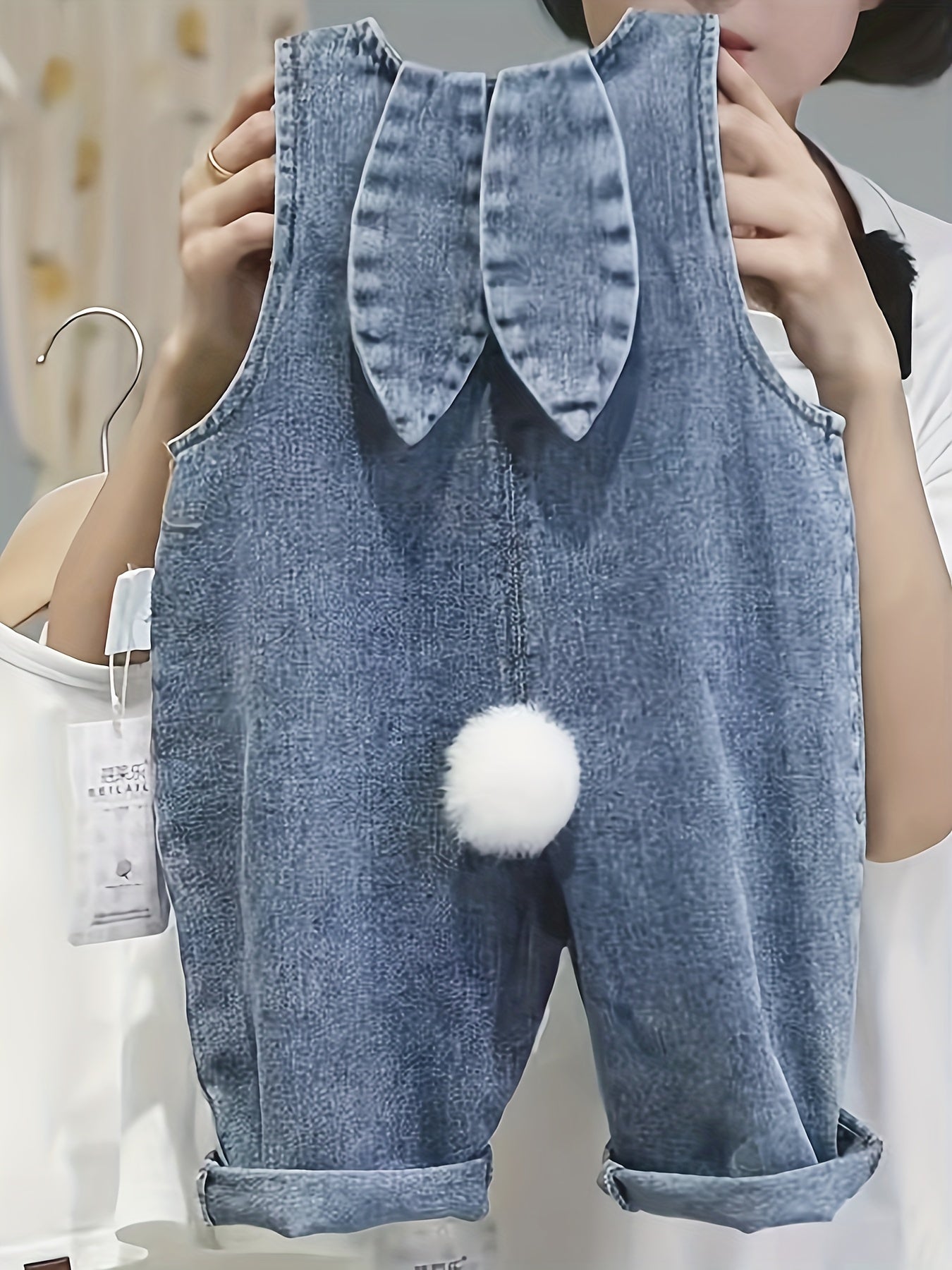 Children's Denim Overalls with Bunny Ear Details for Kids Autumn Casual Wear