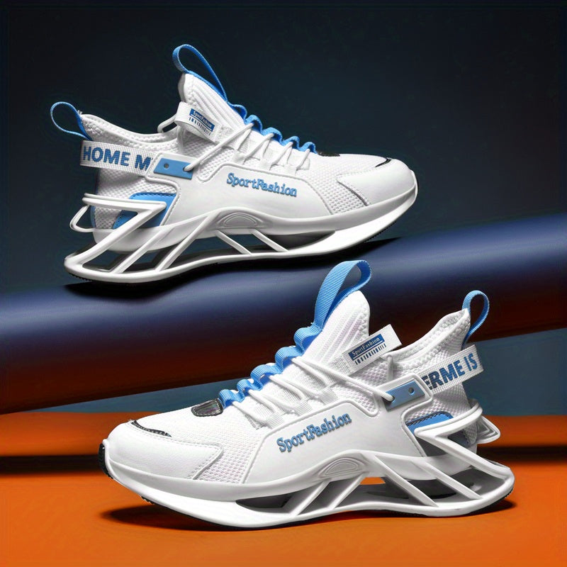 Men's Mesh Lace-Up Sneakers for Casual Outdoor Running with Shock Absorption