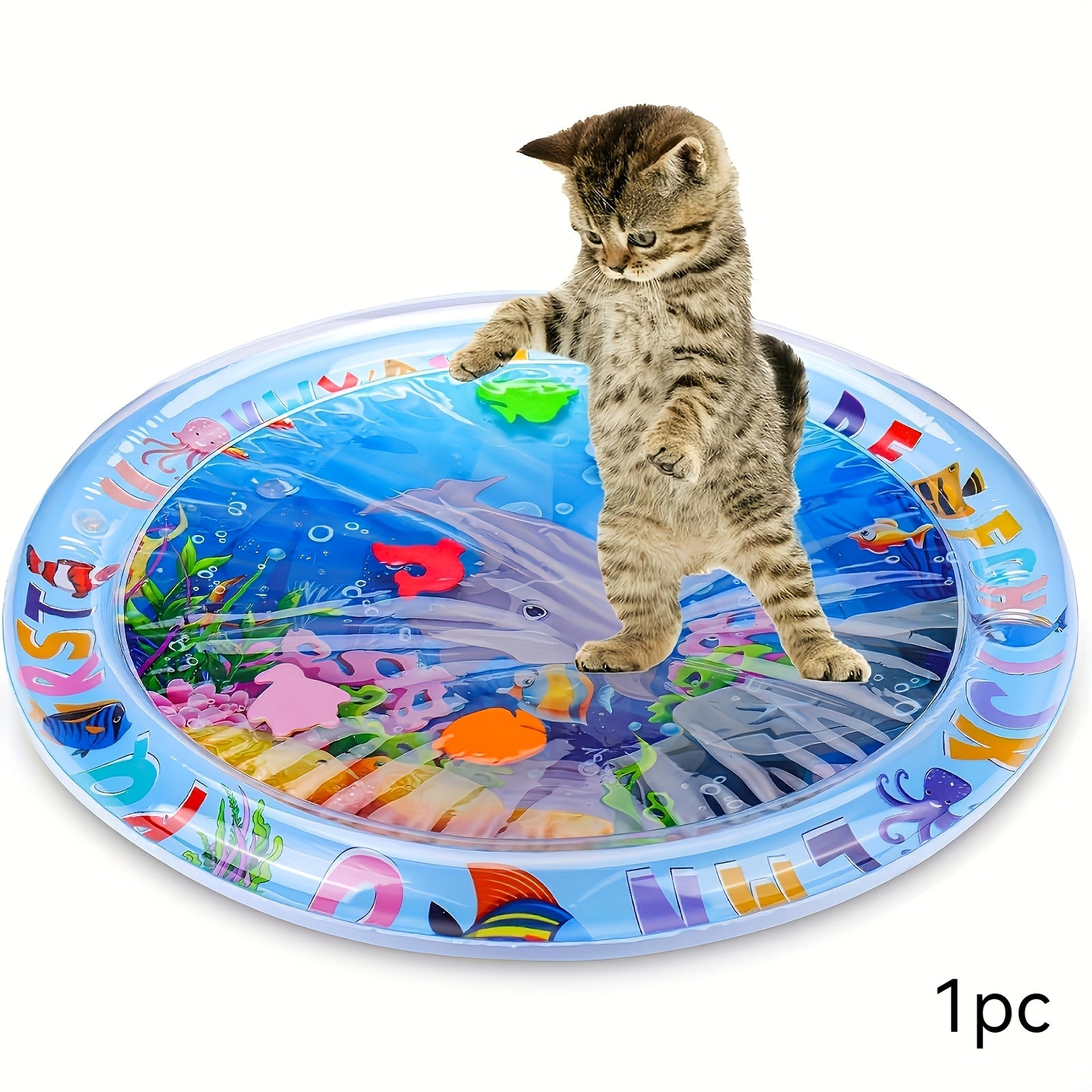 Water-Sensitive Cat Play Mat with Floating Fish Design Splash-Proof PVC Indoor Toy