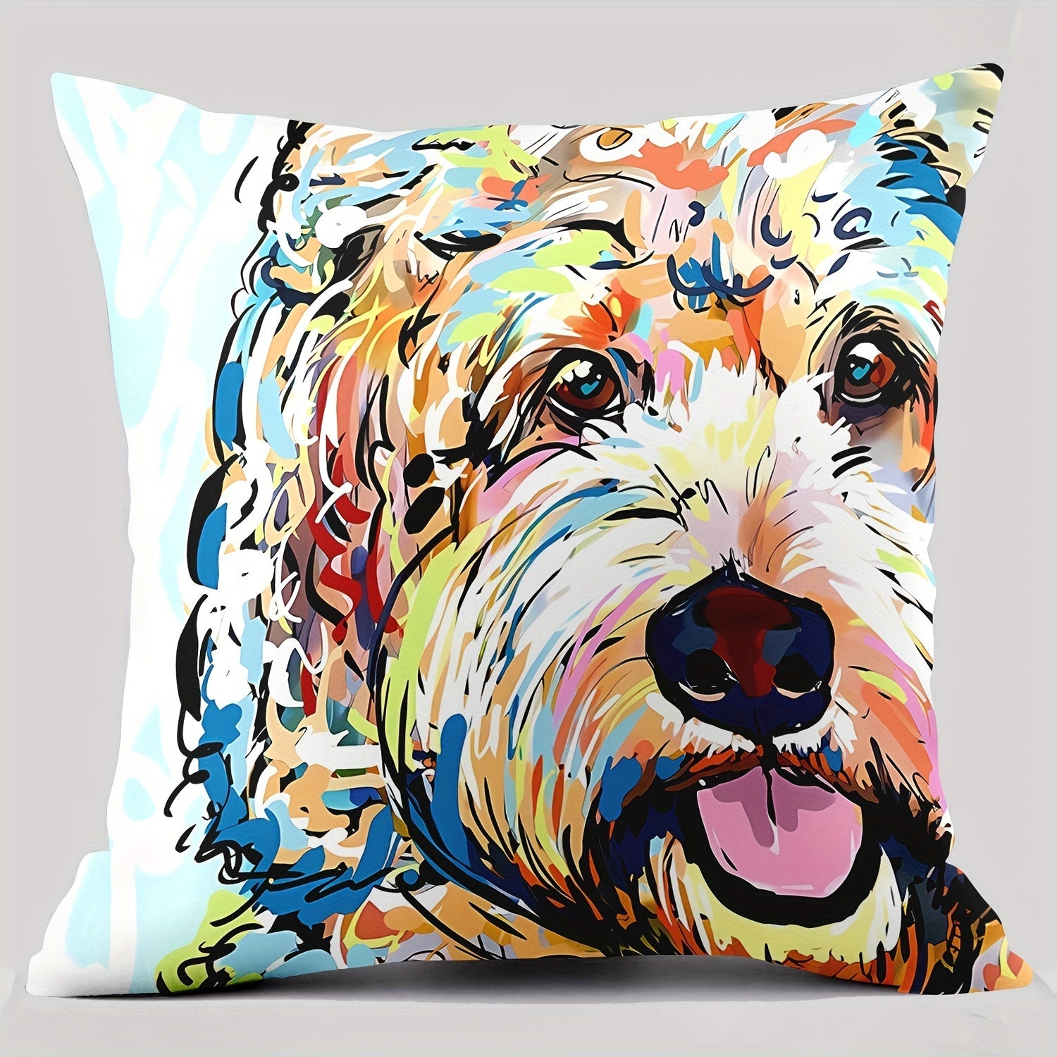 Funda de almohada decorativa para perro Goldendoodle Frise 18x18 pulgadas