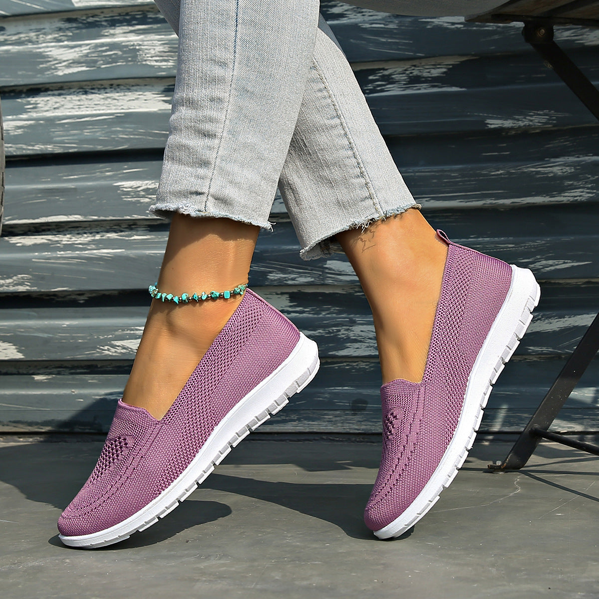 Women's Breathable Knit Slip-On Sneakers Low-Top Casual Shoes with Cushioned Sole