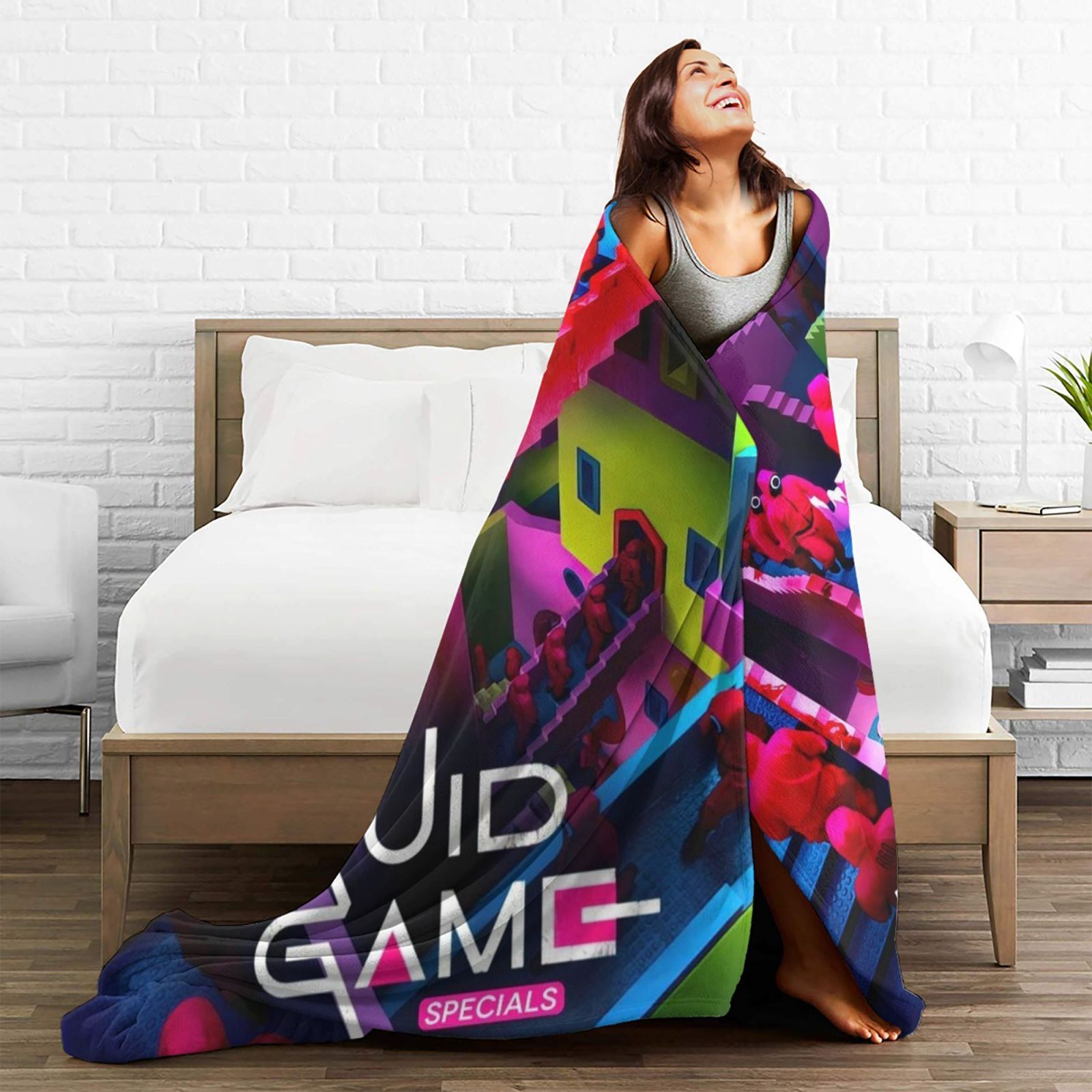 Printed Flannel Blanket for Sofa Bed Travel Camping All-Season Lightweight Digital Print