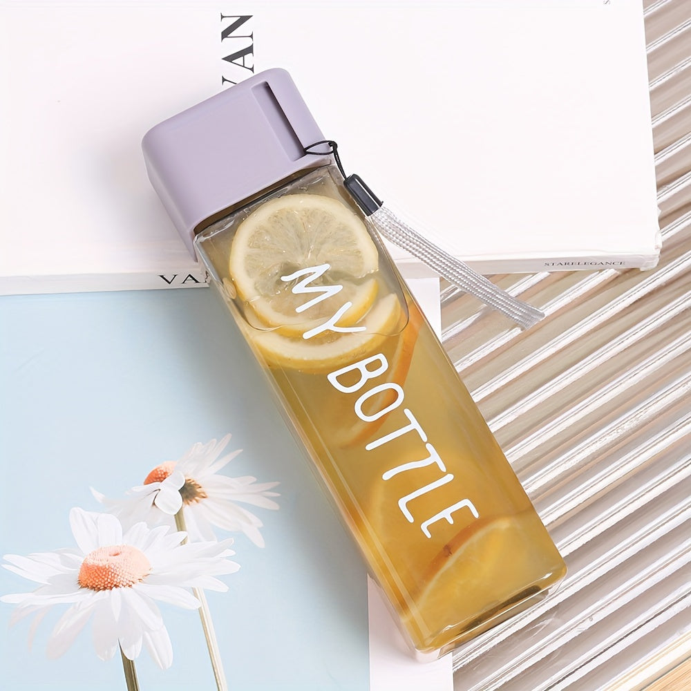 Непроницаемая квадратная пластиковая водяная чашка объемом 17 унций/500 мл с завязкой и крышкой. Портативная спортивная чашка, идеально подходящая для школы, дома и активного отдыха на улице.