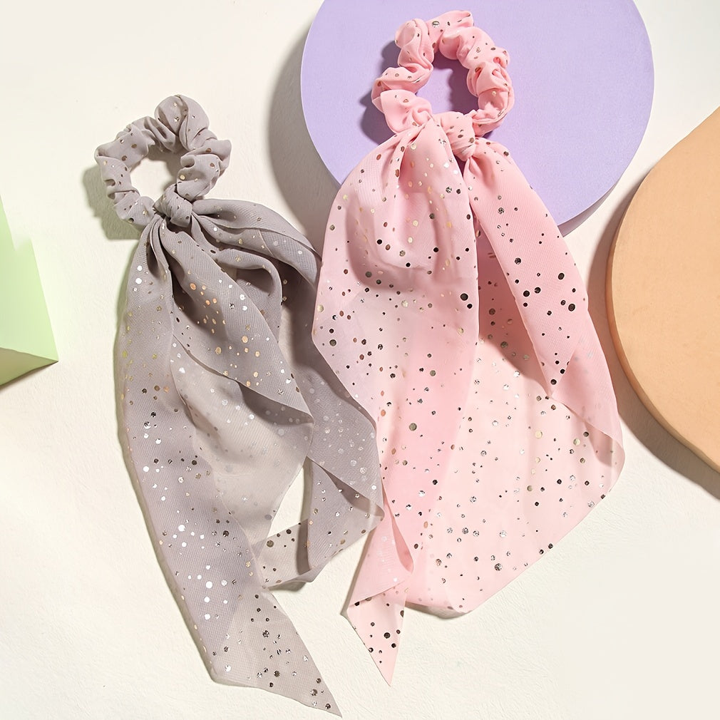 Women’s Satin Hair Scrunchies Set with Polka Dot Scarves and Bowknot Hair Bands