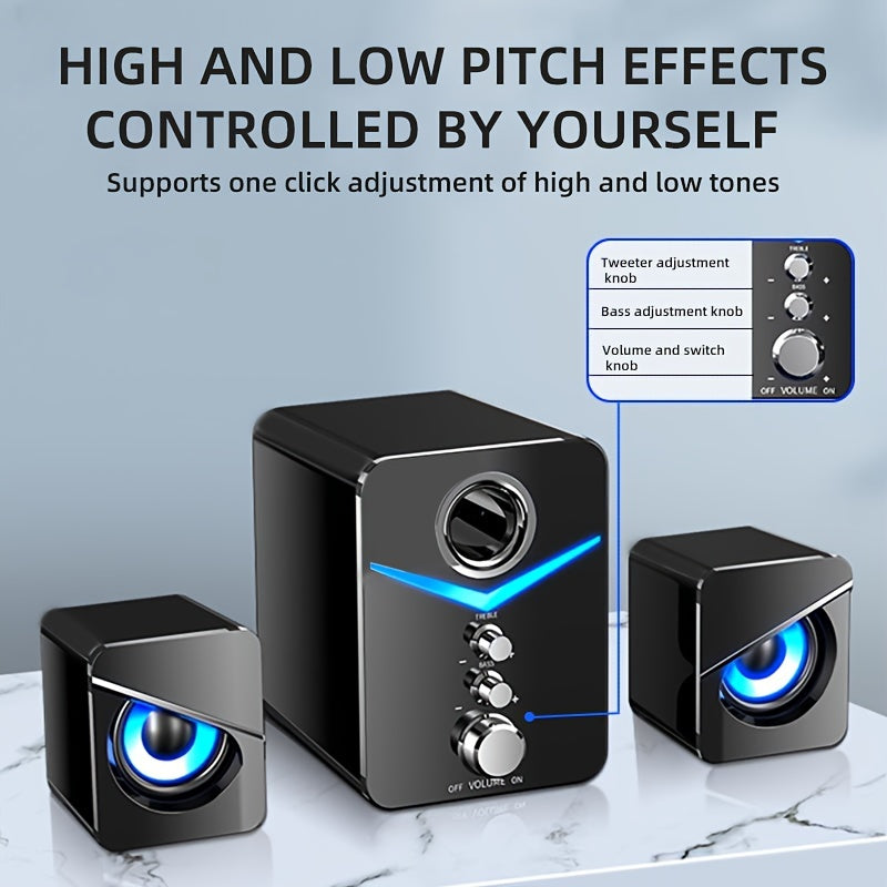 2.1 Channel Desktop Stereo Speakers with LED Lighting for PC, Laptop, Game Console