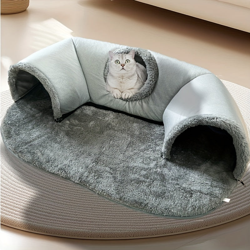 Cat Tunnel Bed with Play Mat and Warm Nest for Small to Medium Pets