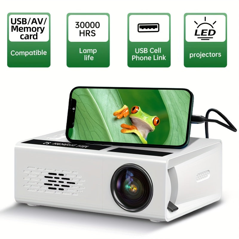 Portable Video Projector LED 1080P Support Built-In Speaker for Office Classroom