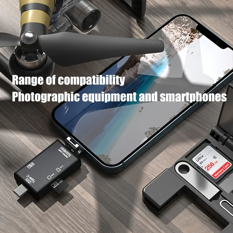 7-in-1 OTG karta o'quvchi Type C simsiz matoviy plastmassa, kameralar, smartfonlar, planshetlar uchun
