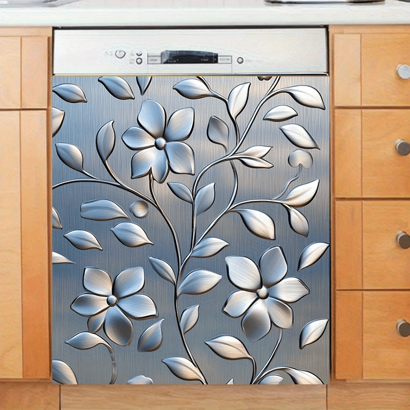 Edelki gullari PVC idish-tovoq eshigi magnit stiker, suv o'tkazmaydigan, iz qoldirmaydigan, 58.5x65cm