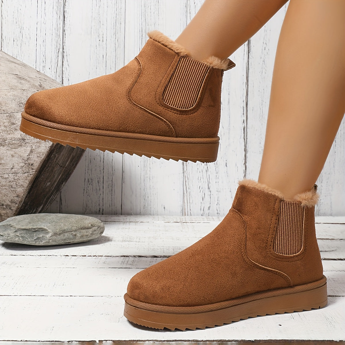 Women Fluffy Snow Boots Solid Color Winter Plush Lined Warm Shoes