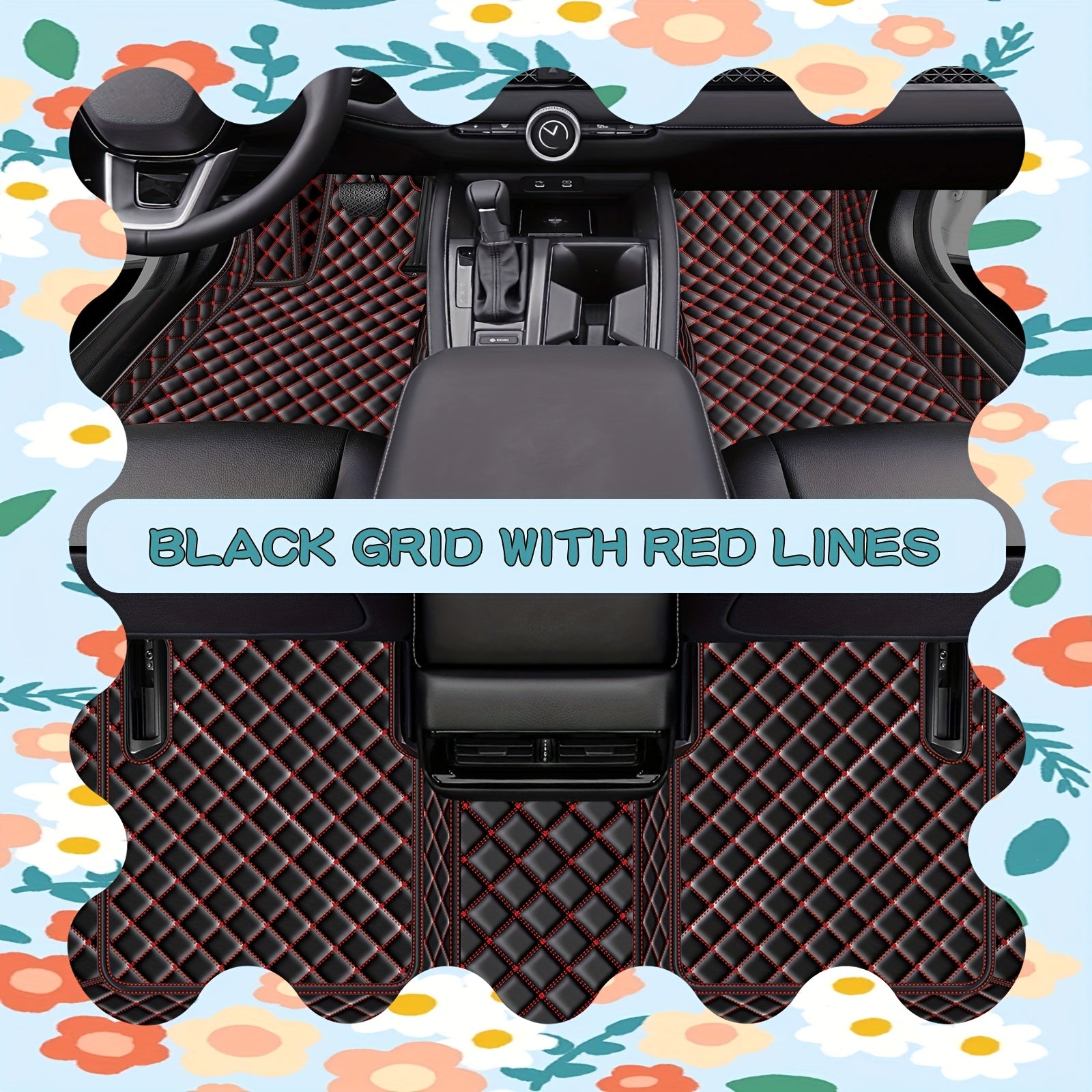 Car Adult Faux Leather Car Mat Set All-Season Non-Slip Durable