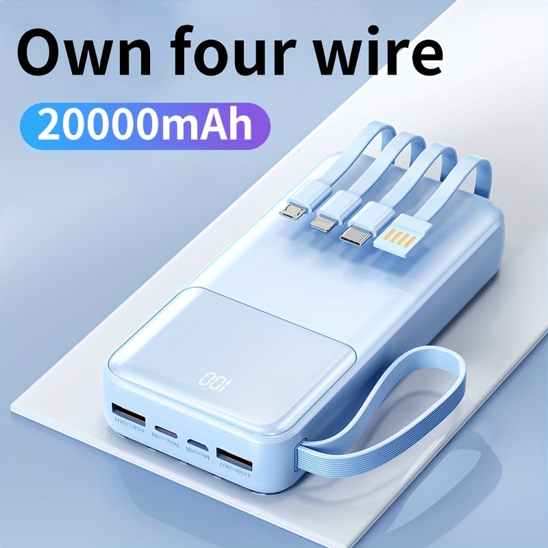 20000mAh Portable Power Bank with Fast PD20W Charging and Built-in Cables