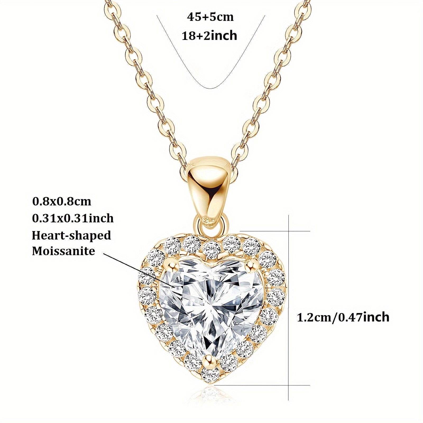 Women's Heart-Shaped Sterling Silver Necklace with 2ct Moissanite Halo Pendant
