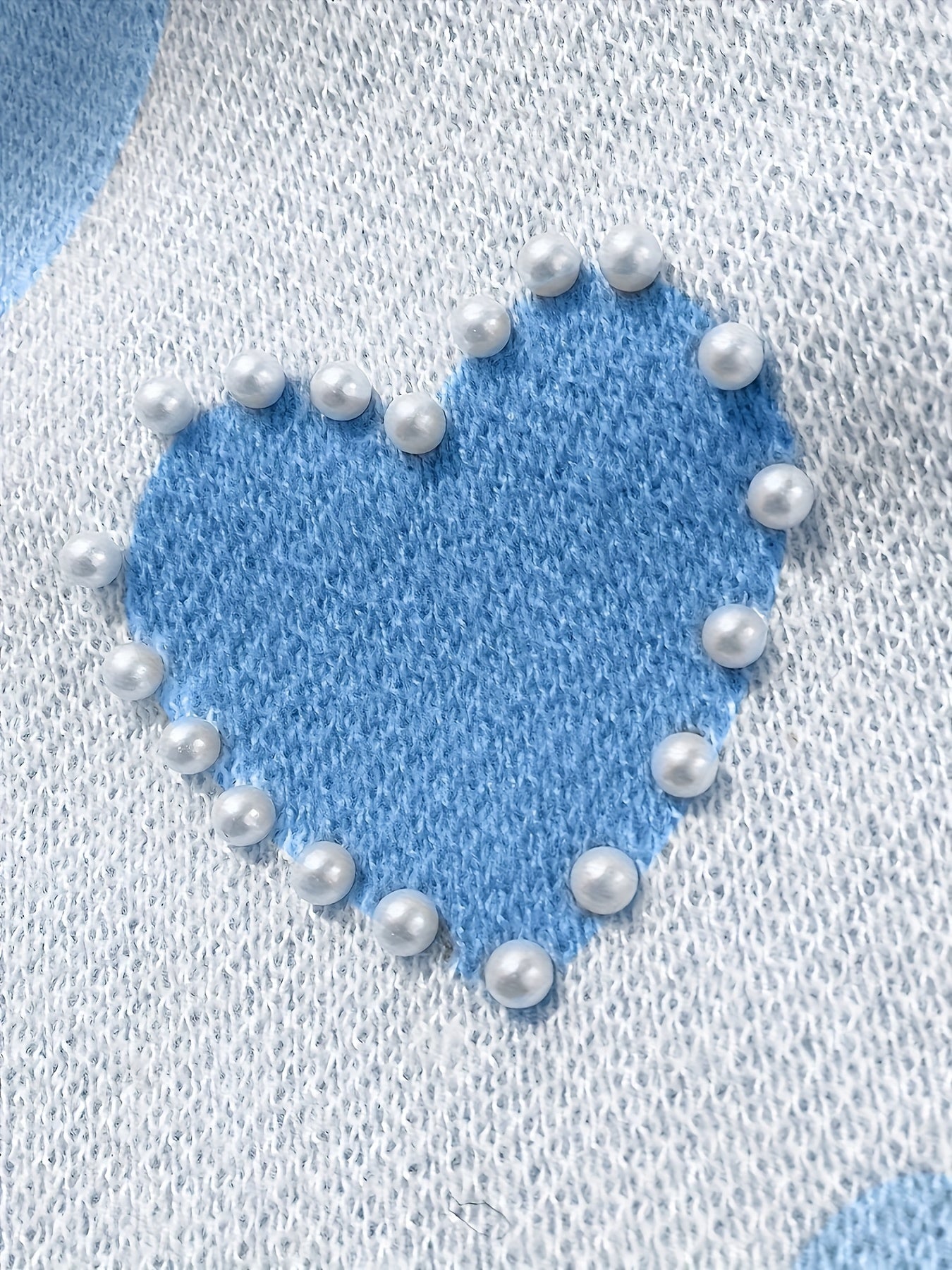 Women Pearl Embroidery V-Neck Knit Top Polyester Basic Spring Fall