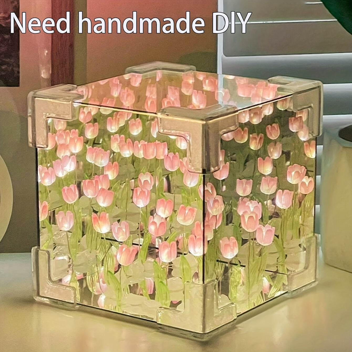 Night Light Kit Modern Floral Cube Design Battery-Powered for Bedroom Living Room Office