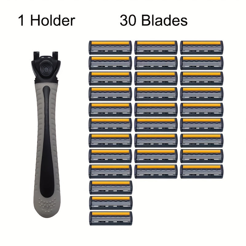 Men Triple Layer Razor for Beard and Mustache Shaving with Replacement Blades