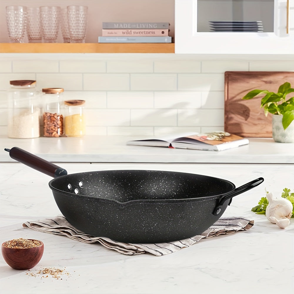 Cast Iron Wok 12.5 Inch with Stone Coating Non-Stick Dual Handles Suitable for Gas Electric Oven Induction