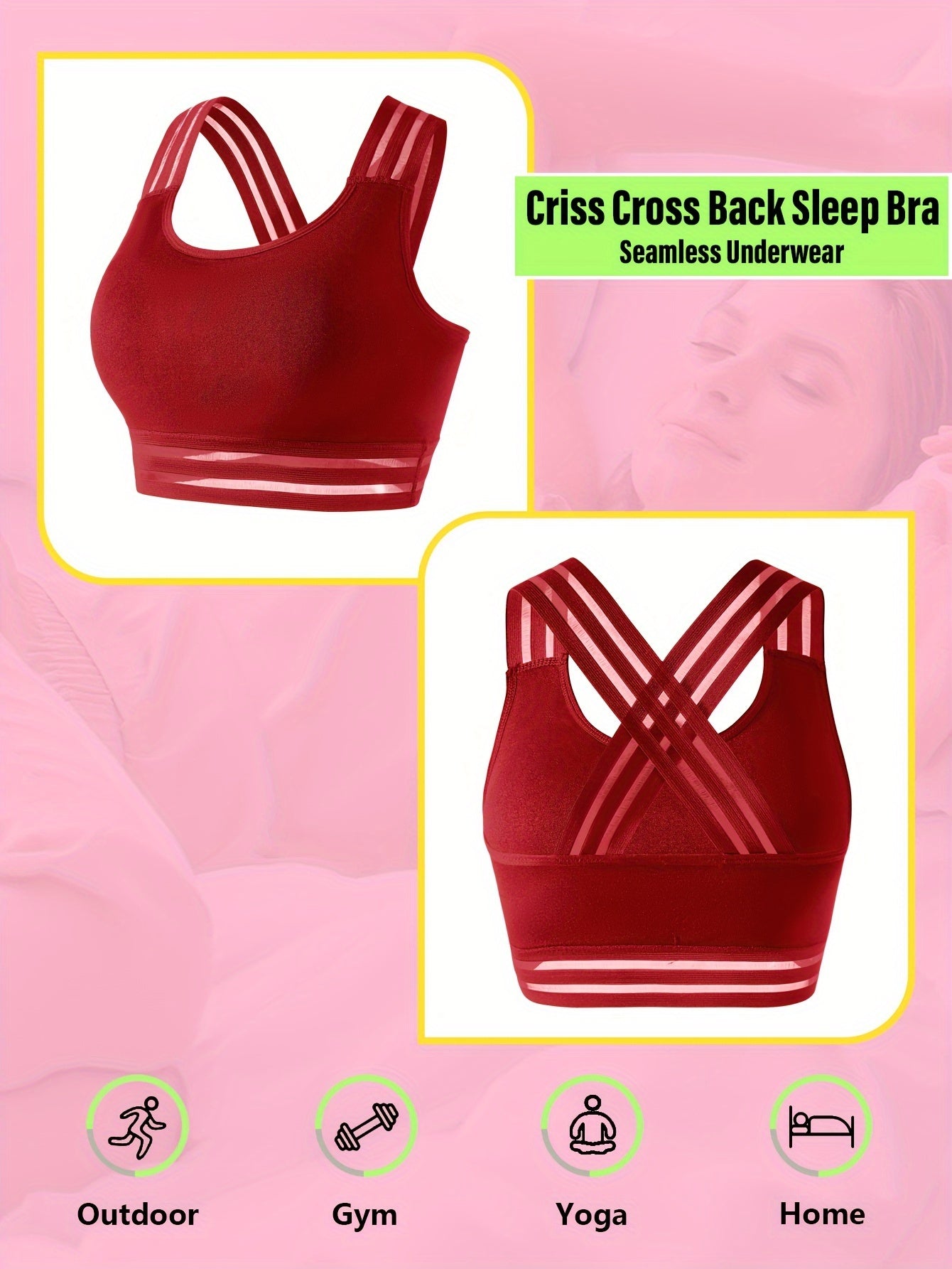 Women's Seamless Striped Sports Bra with Cross Back