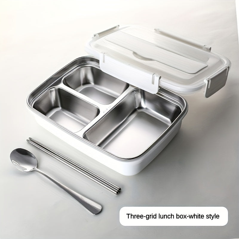 Leak-Proof Stainless Steel Lunch Box with 3 Compartments for Kids and Adults