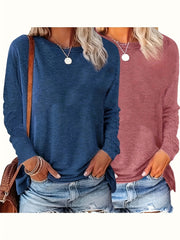 Women's Long Sleeve Round Neck Blouses Pack Navy Pink Casual Spring Fall