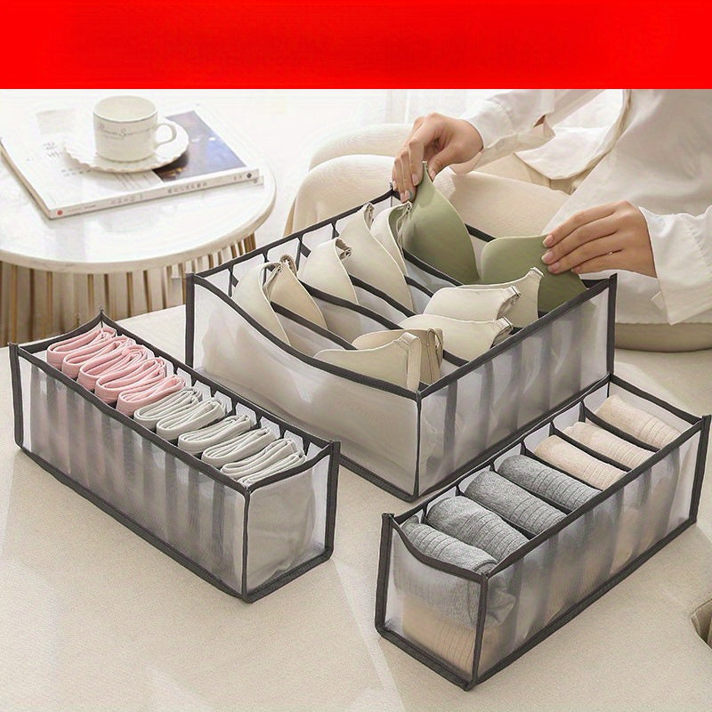 Lightweight 3-in-1 Fabric Underwear Organizer with Multi-Compartments for Bras Socks and Panties