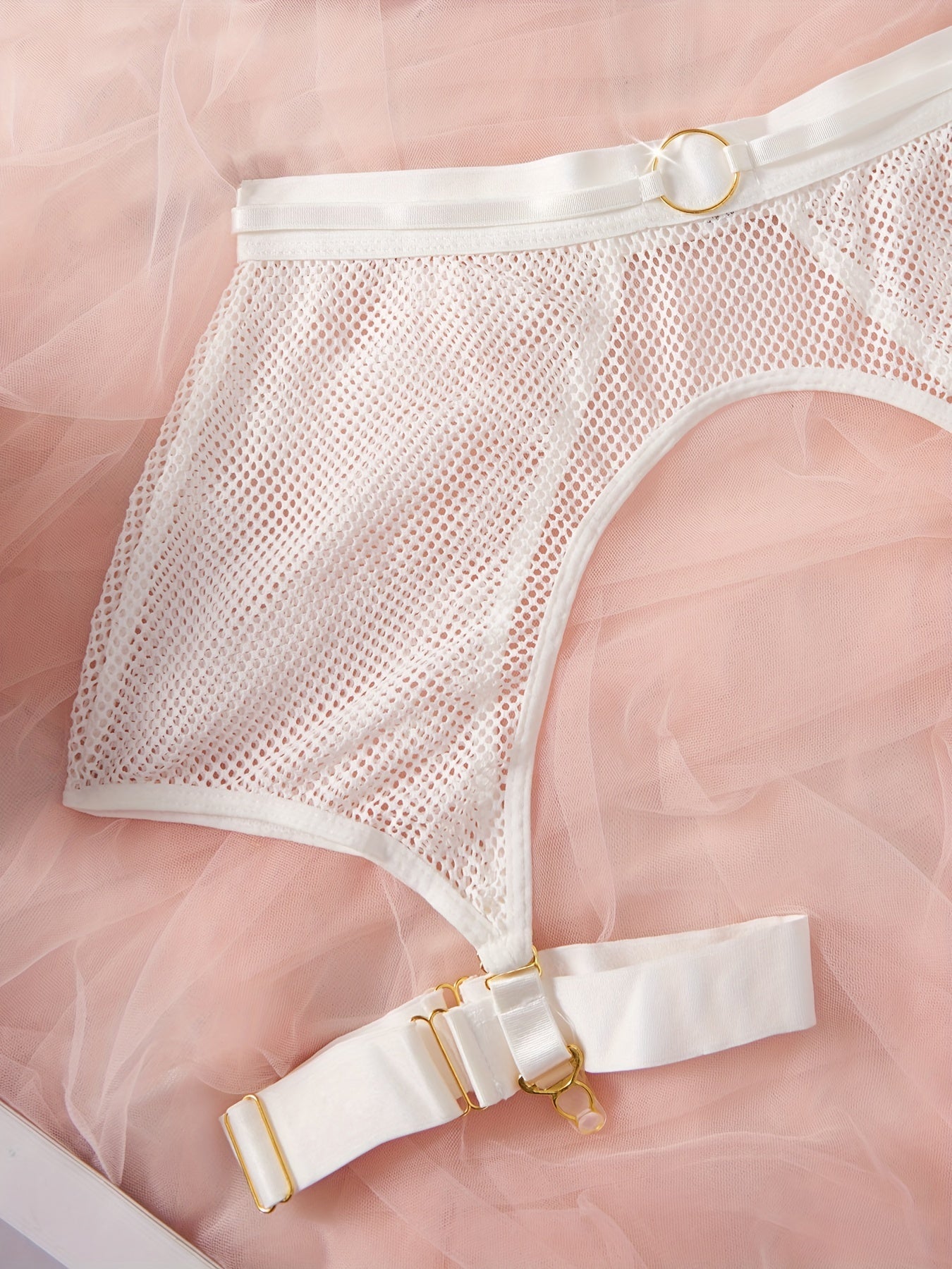 Women's Mesh See-Through Lingerie Set with Leg Straps Bra and Thong