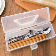 Organizador de utensilios de cocina de plástico con tapa para cubiertos y palillos