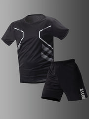 Men's Summer Polyester Sportswear Set T-Shirt and Shorts Printed Design