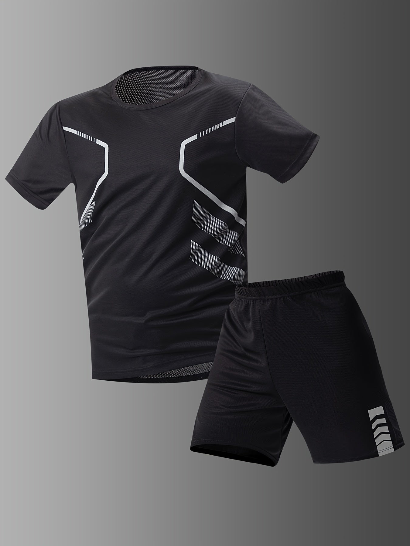 Men's Summer Polyester Sportswear Set T-Shirt and Shorts Printed Design