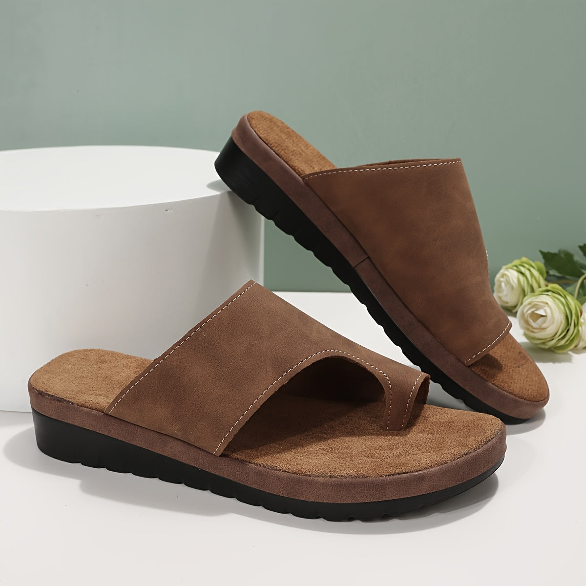 Women's Plus Size Faux Leather Slip-On Open-Toe Sandals Cushioned Sole