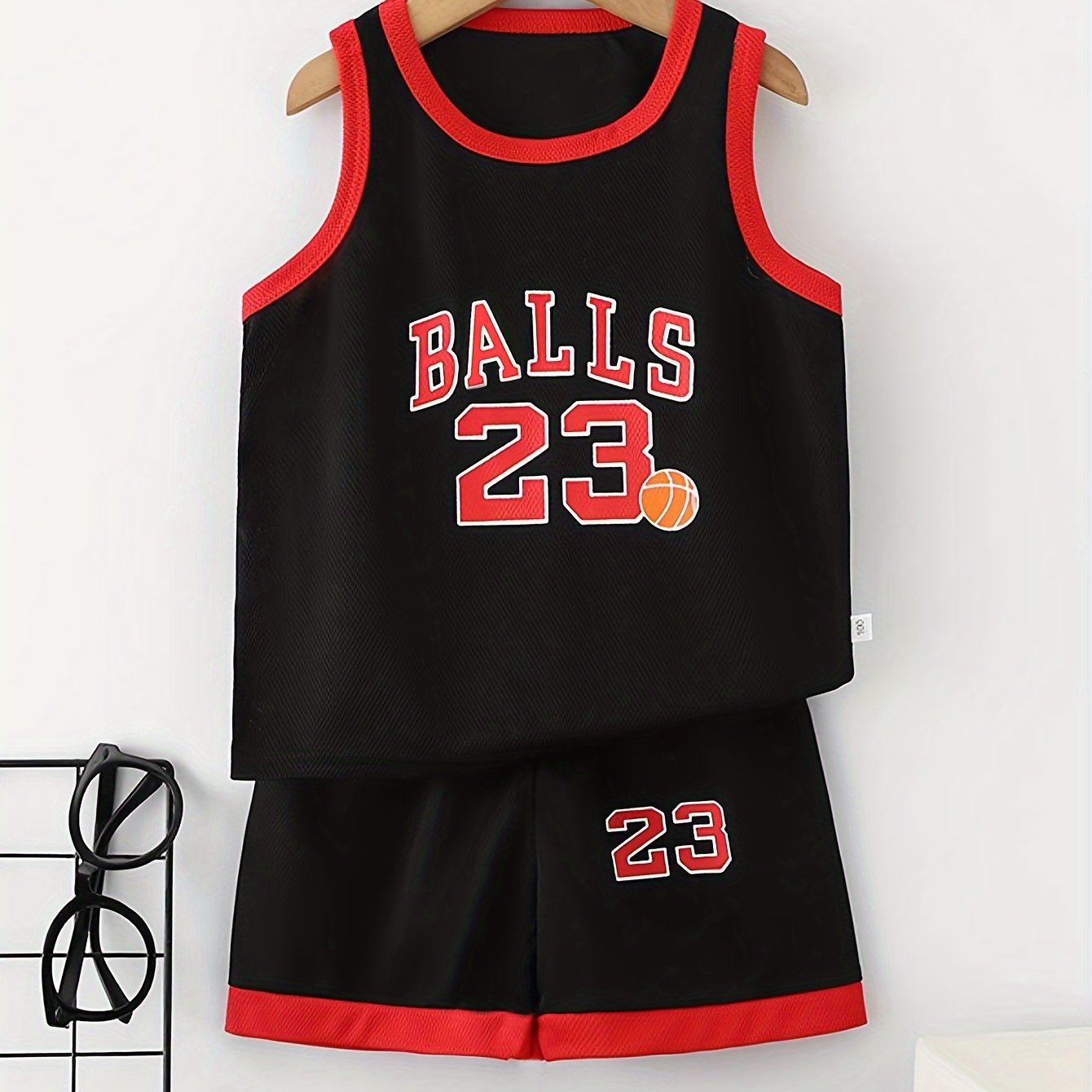 Youth Basketball Jersey and Shorts Set in Red and White 100% Polyester Sleeveless Sports Outfit
